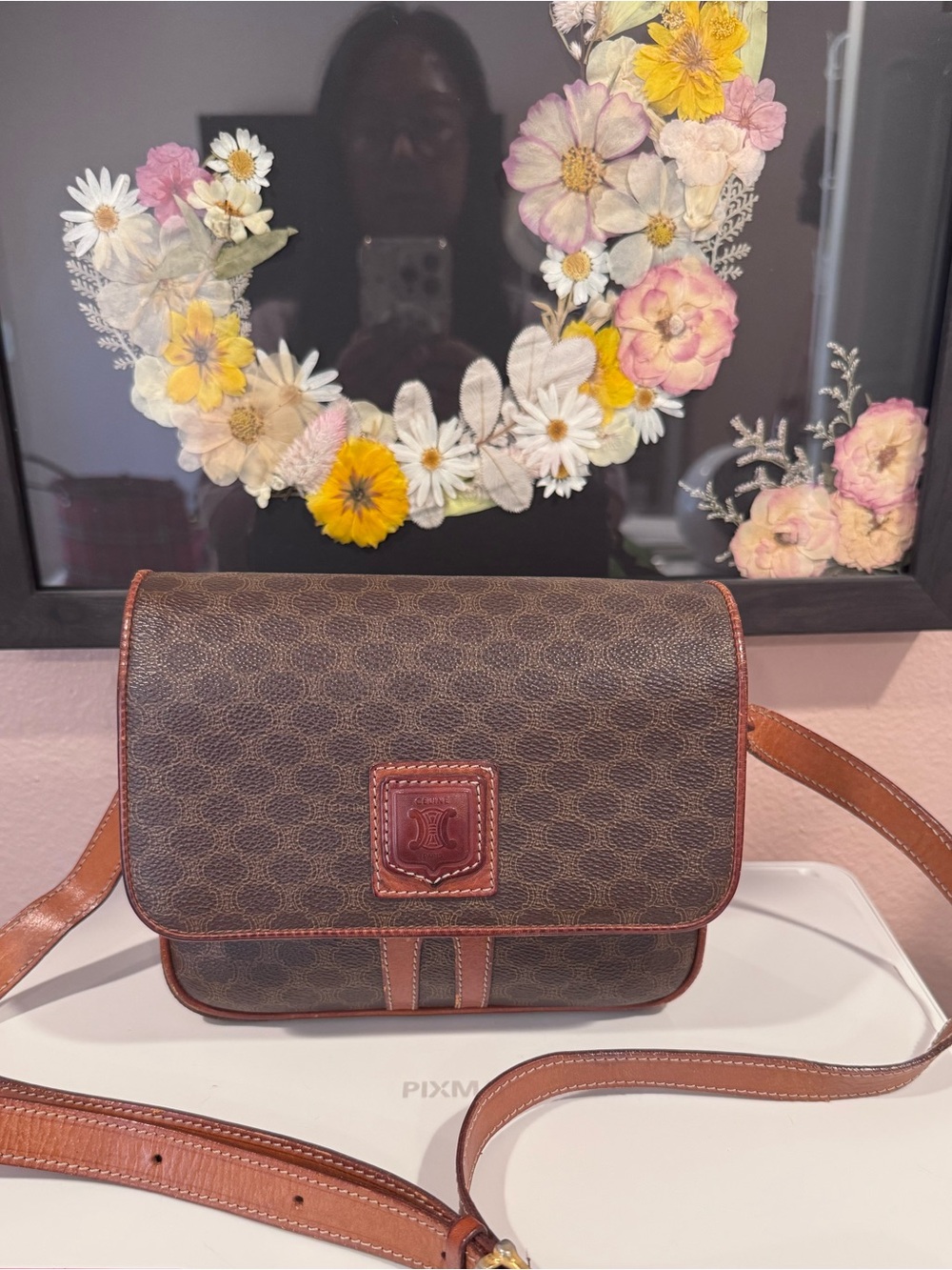 Celine Macadan Brown and Tan Logo Crossbody Box Bag
